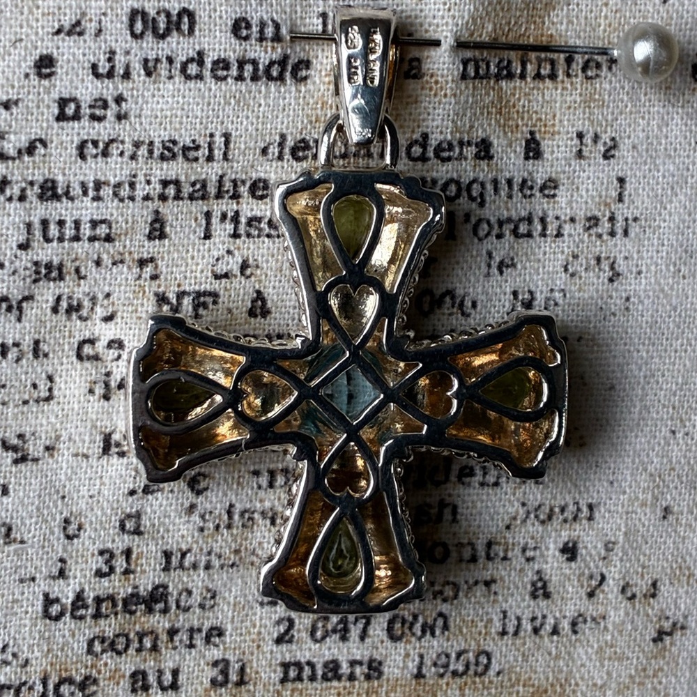Judith Ripka Sterling Silver Cross Enhancer Aquamarine & Peridot Gemstones - Picture 2 of 14